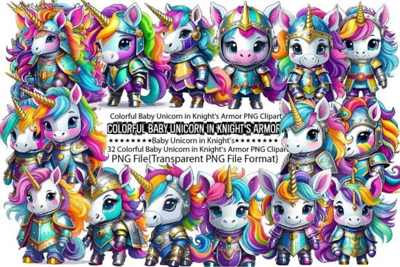 Download Colorful Baby Unicorn in Knight's Armor - Premium Bundle