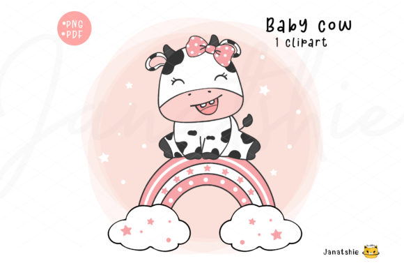 Download Cute Baby Cow Girl on Blue Rainbow Baby - Premium Resources