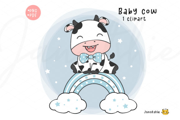Download Cute Baby Cow Boy on Blue Rainbow Baby S - Premium Resources