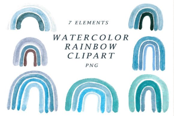 Download Blue Rainbow Watercolor Clipart. - Premium Bundle